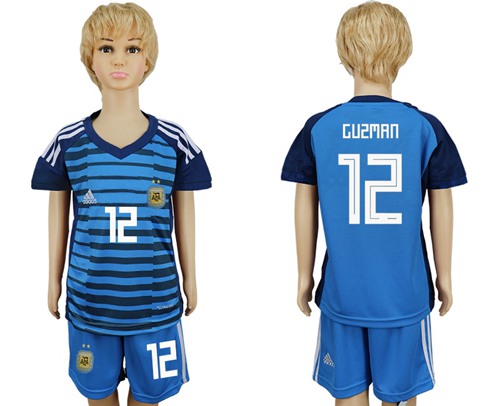 Argentina #12 Guzman Blue Goalkeeper Kid Soccer Country Jersey - Click Image to Close